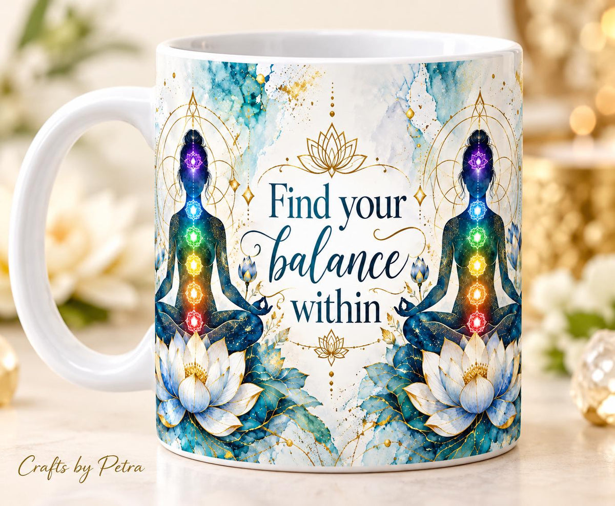 Find Your Balance Within Mug, Meditation Chakra Lotus Design