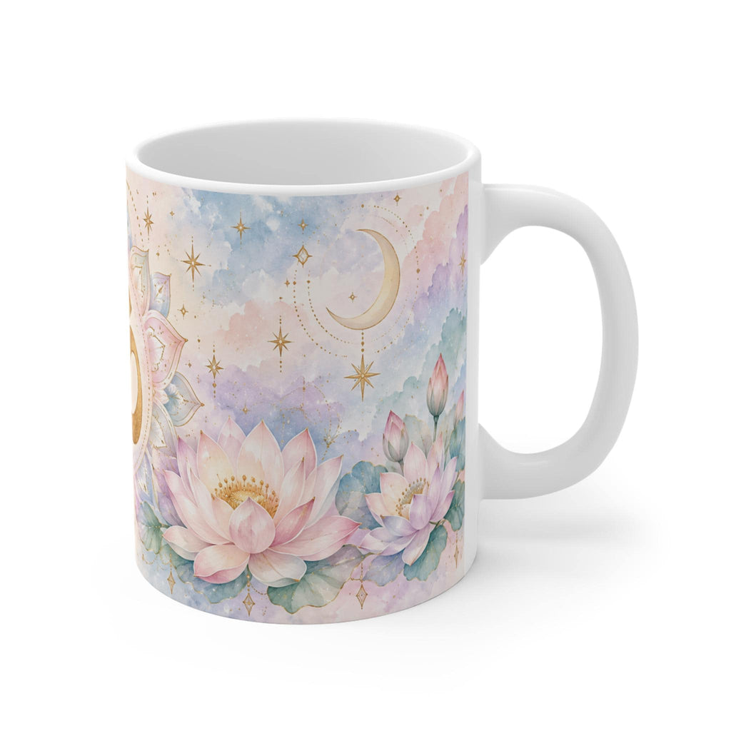 Om Symbol, Lotus Flowers and Crescent Moon Mug