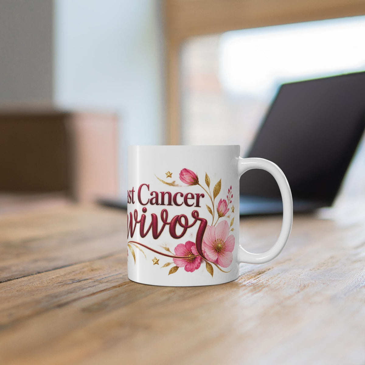 Breast Cancer Survivor Mug | Pink Ribbon Floral Coffee Cup