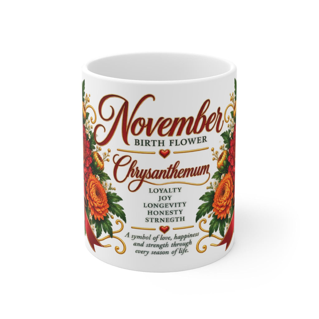 November Chrysanthemum Mug | November Birth Flower, Loyalty Joy Longevity