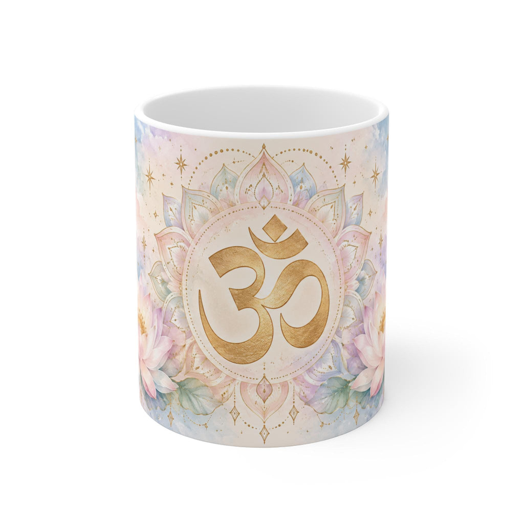 Om Symbol, Lotus Flowers and Crescent Moon Mug