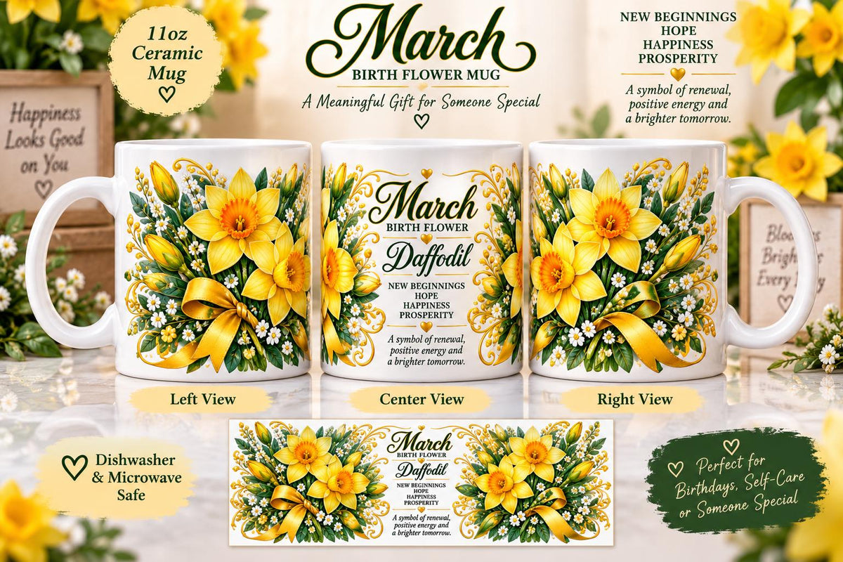 March Daffodil Birth Flower Mug | 11oz floral birthday bouquet