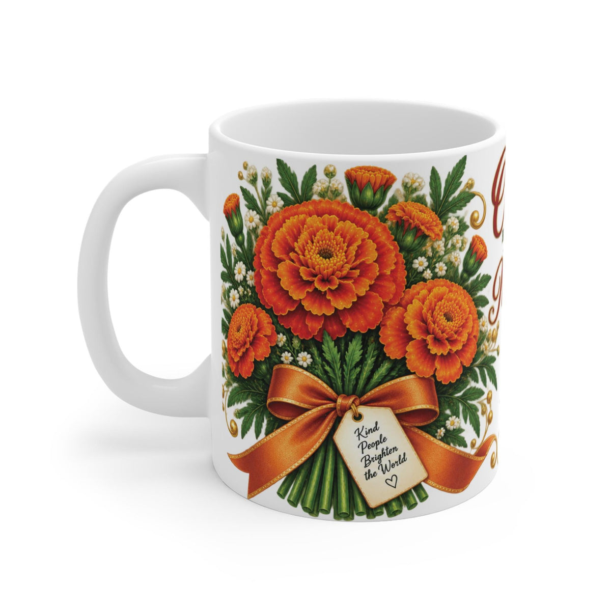 October Marigold Birth Flower Mug | Floral Ceramic Coffee Cup (11oz)