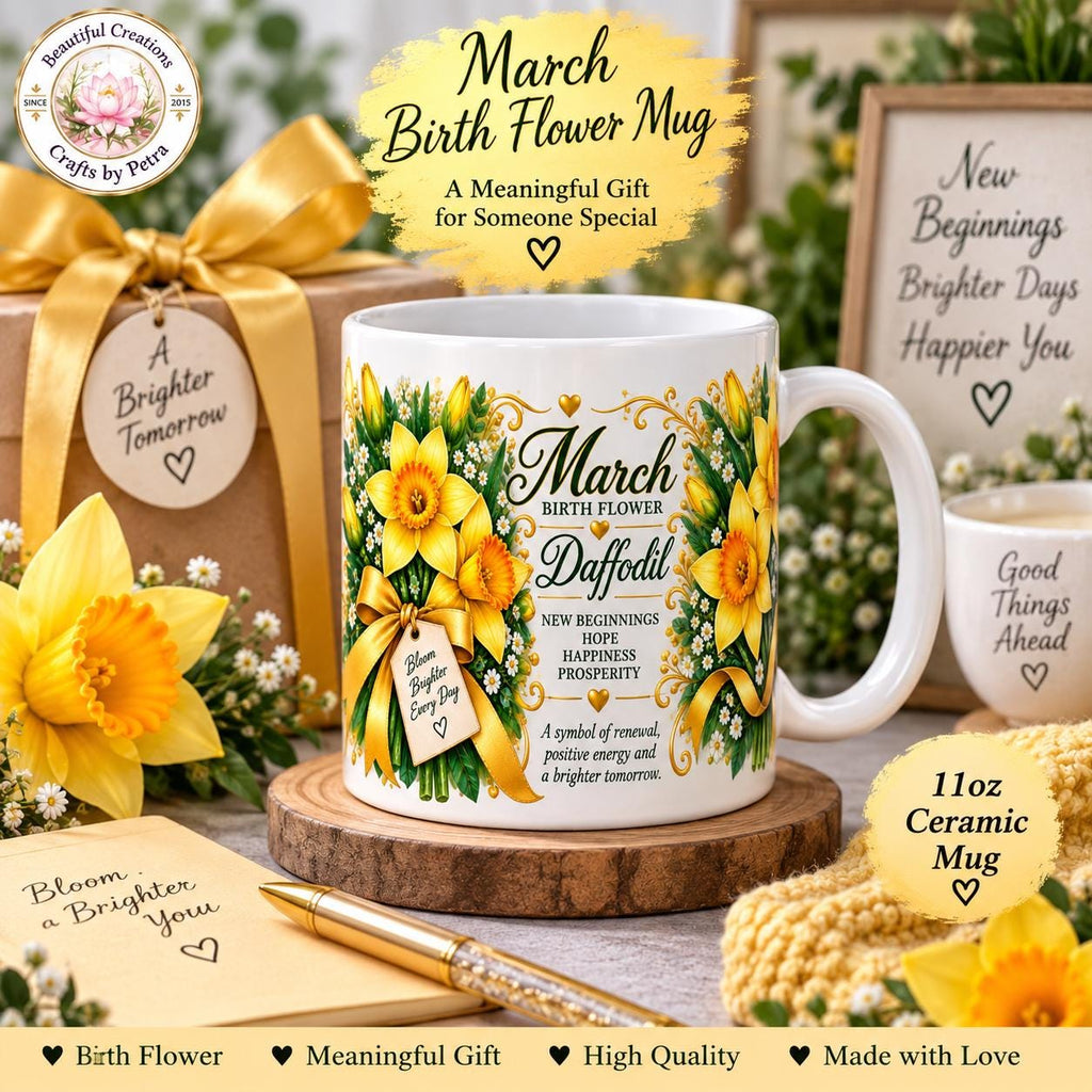 March Daffodil Birth Flower Mug | 11oz floral birthday bouquet