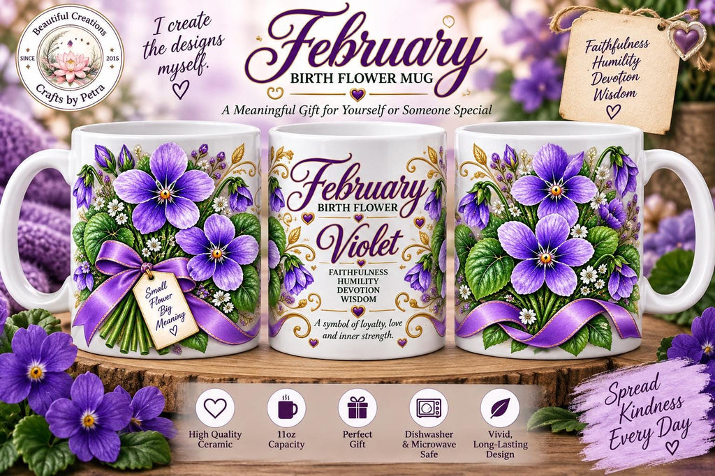 February Violet Birth Flower Mug | Hand-illustrated Floral Ceramic (11oz)
