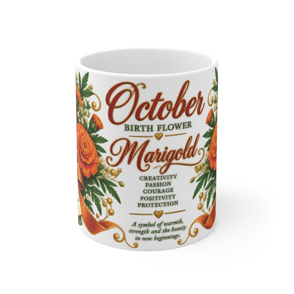 October Marigold Birth Flower Mug | Floral Ceramic Coffee Cup (11oz)