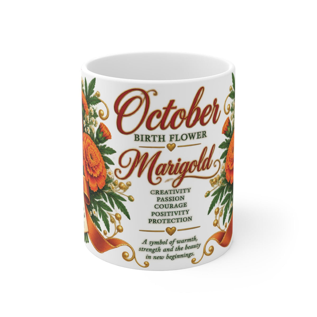 October Marigold Birth Flower Mug | Floral Ceramic Coffee Cup (11oz)