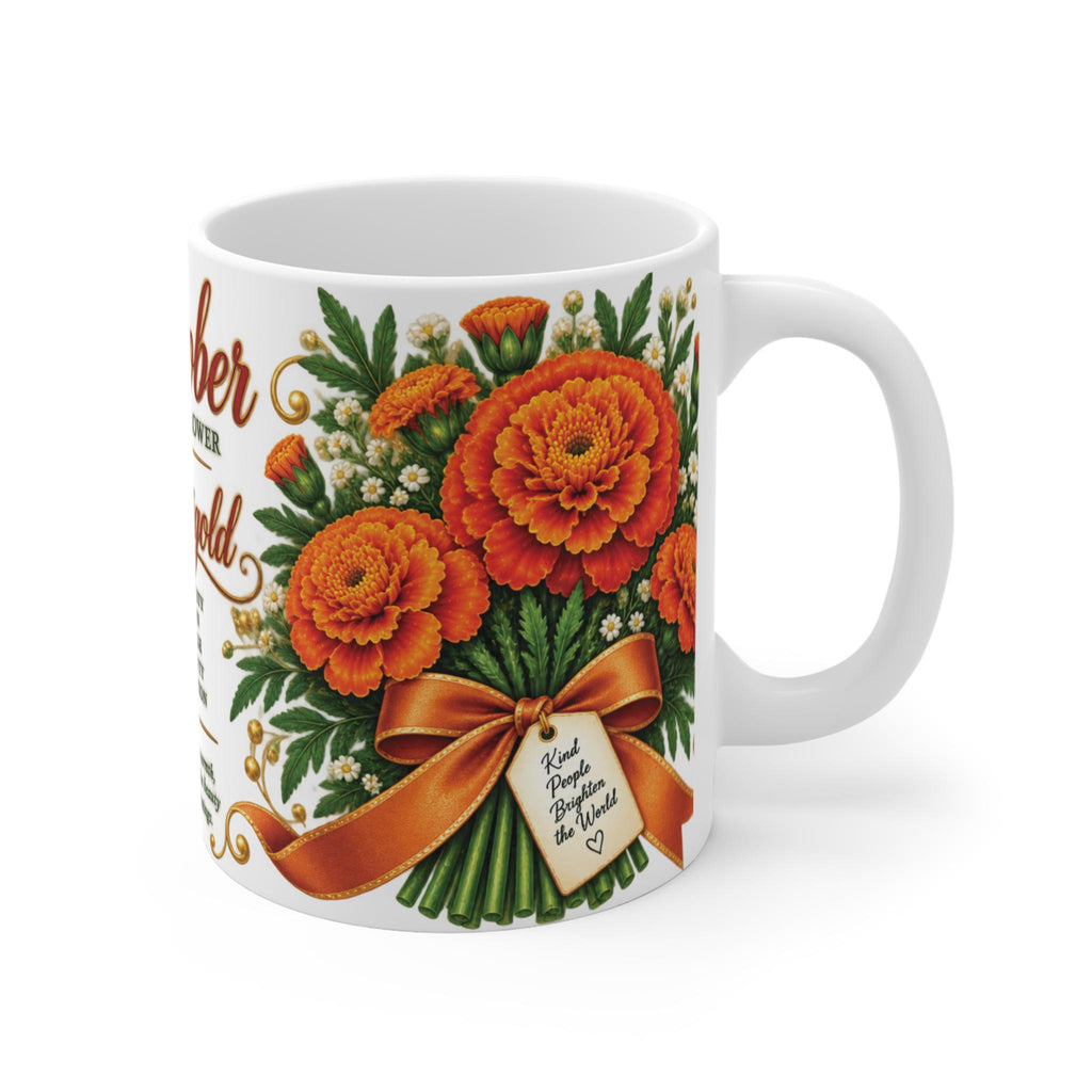 October Marigold Birth Flower Mug | Floral Ceramic Coffee Cup (11oz)