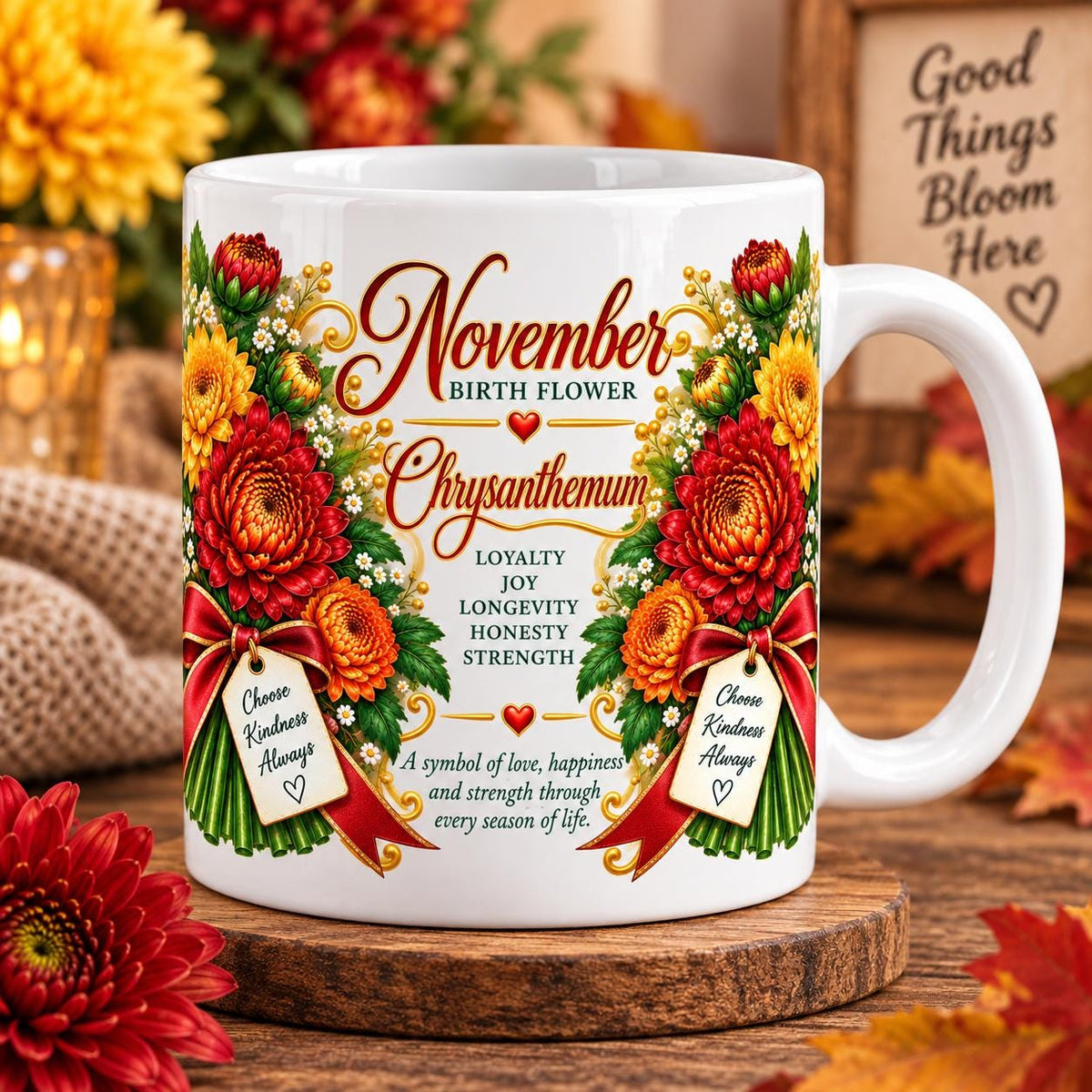November Chrysanthemum Mug | November Birth Flower, Loyalty Joy Longevity