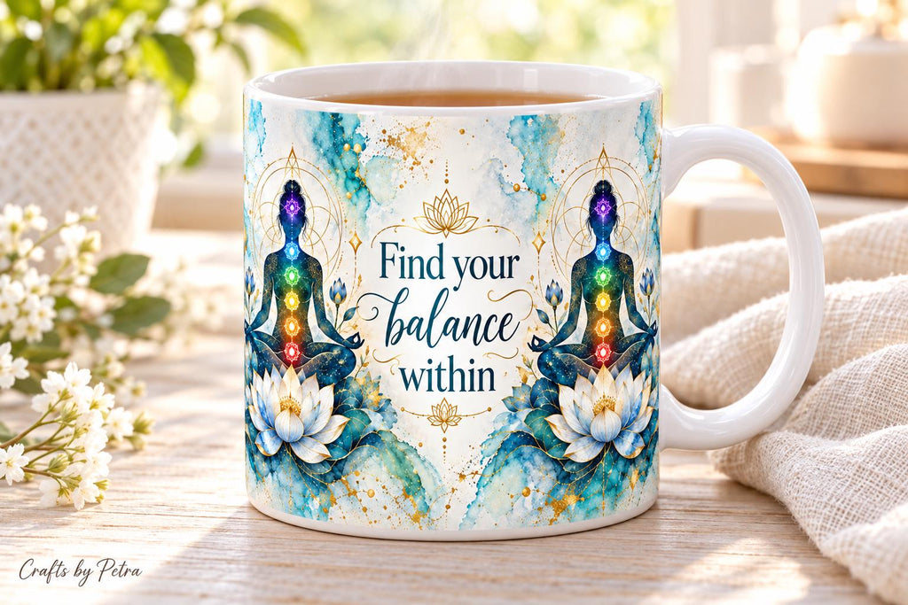 Find Your Balance Within Mug, Meditation Chakra Lotus Design
