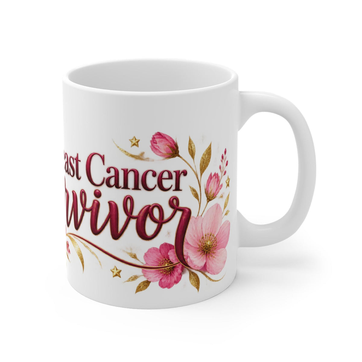 Breast Cancer Survivor Mug | Pink Ribbon Floral Coffee Cup