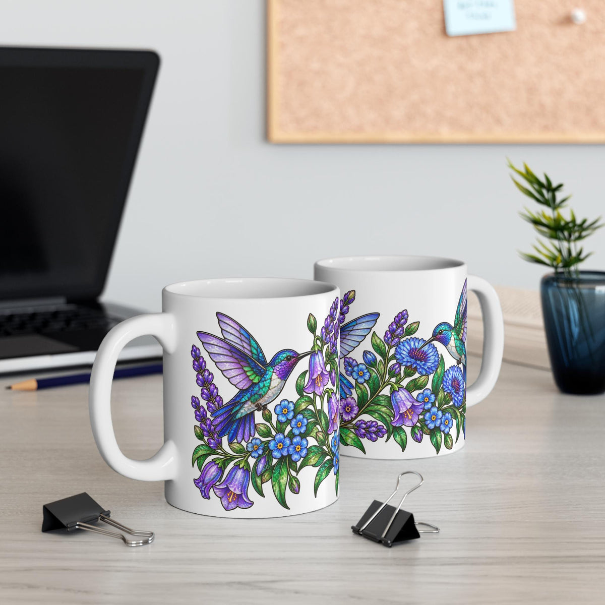 Hummingbird and Purple Floral Mug | Colorful Bird Flowers