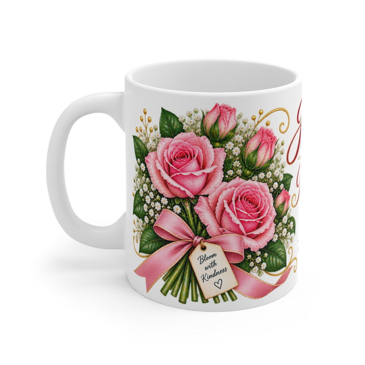 June Birth Flower Rose Mug | Pink Roses Bouquet, Birth Month Meaning