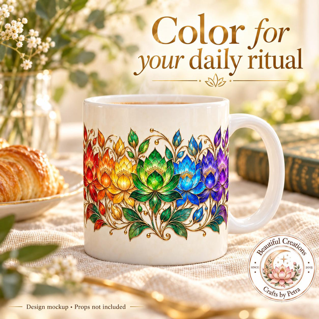 Rainbow Lotus Floral Mug | Colorful Lotus Flower Design