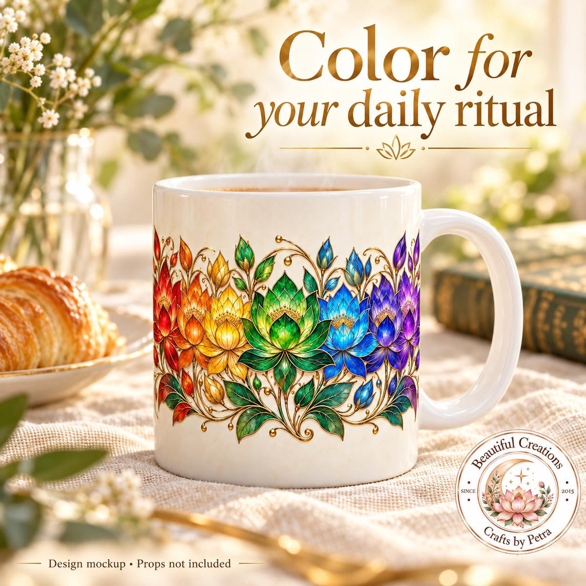 Rainbow Lotus Floral Mug | Colorful Lotus Flower Design