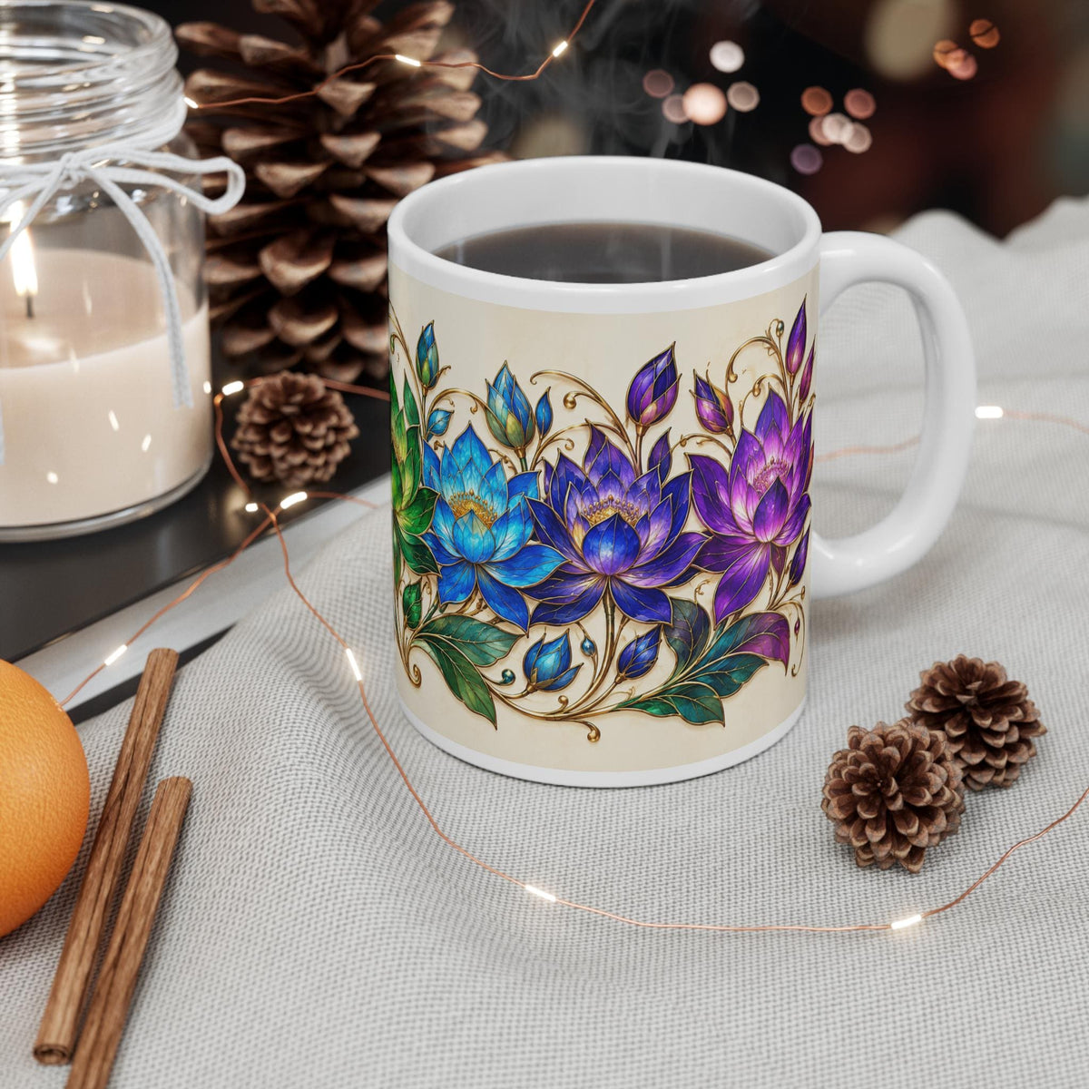 Rainbow Lotus Floral Mug | Colorful Lotus Flower Design