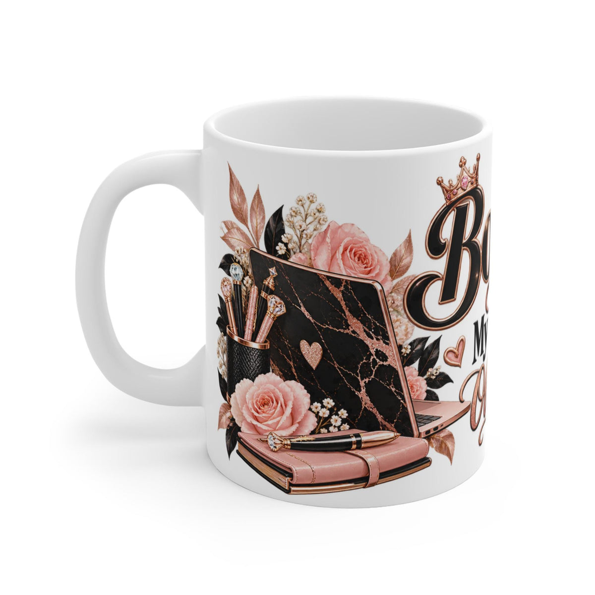 Boss Lady Office Hustle Mug, Floral Makeup Design
