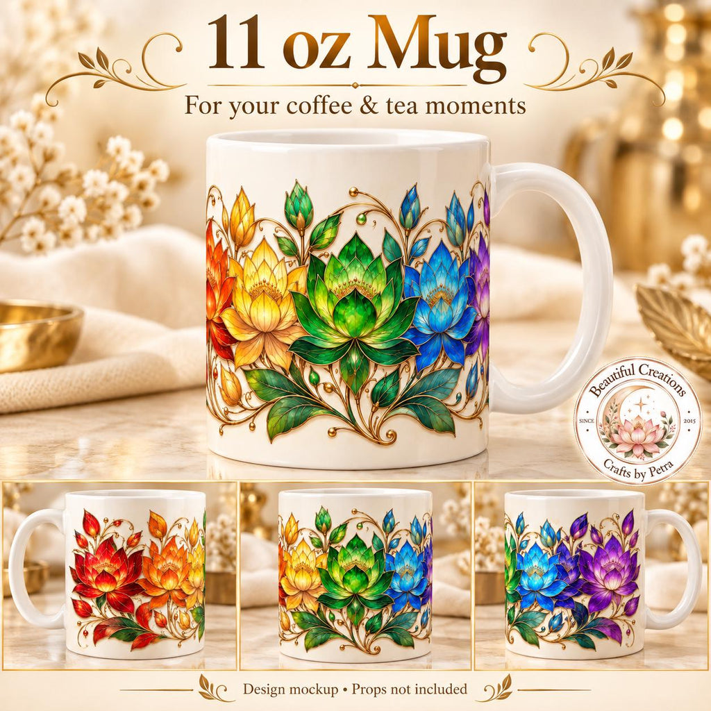 Rainbow Lotus Floral Mug | Colorful Lotus Flower Design