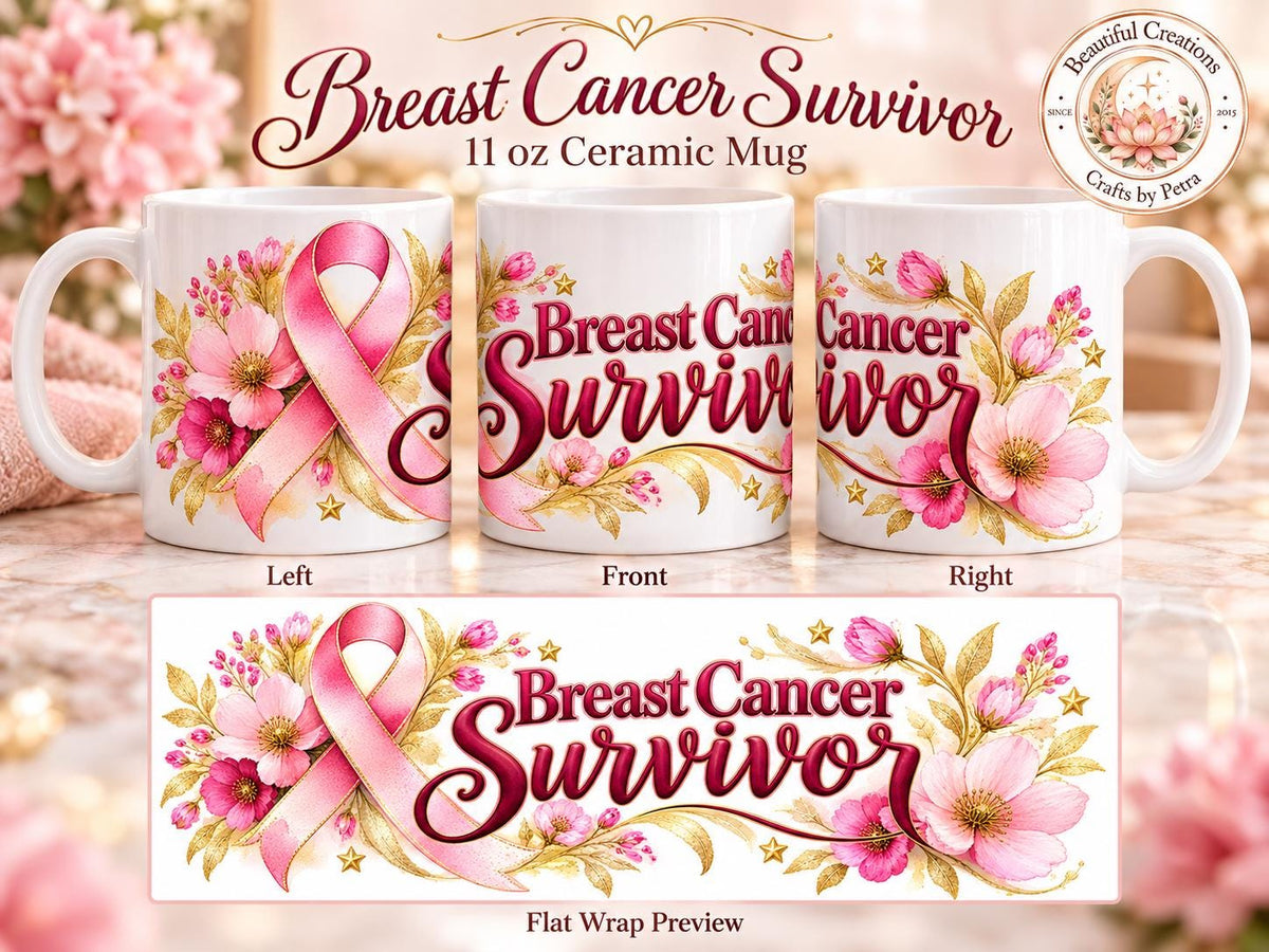 Breast Cancer Survivor Mug | Pink Ribbon Floral Coffee Cup