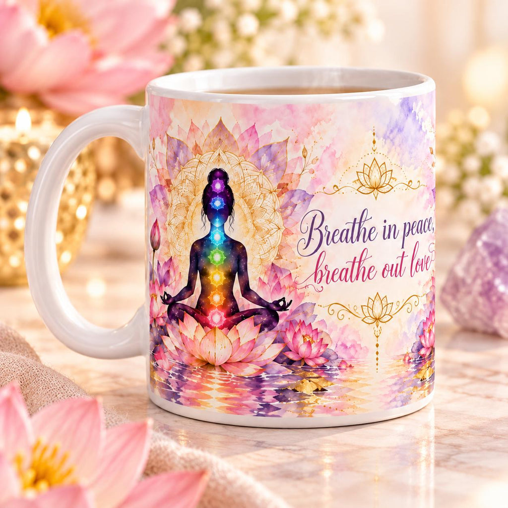 Breathe In Peace Breathe Out Love Meditation Mug