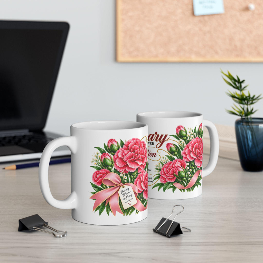 January Birth Flower Carnation Mug | Floral Birth Month Coffee Cup