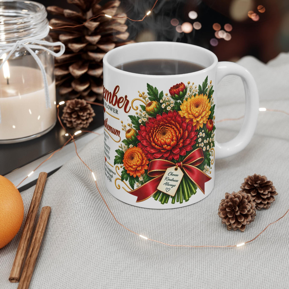 November Chrysanthemum Mug | November Birth Flower, Loyalty Joy Longevity
