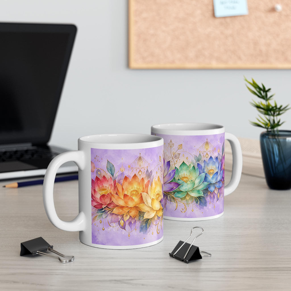 Watercolor Lotus Flowers Mug | Chakra Floral Lotus Pattern