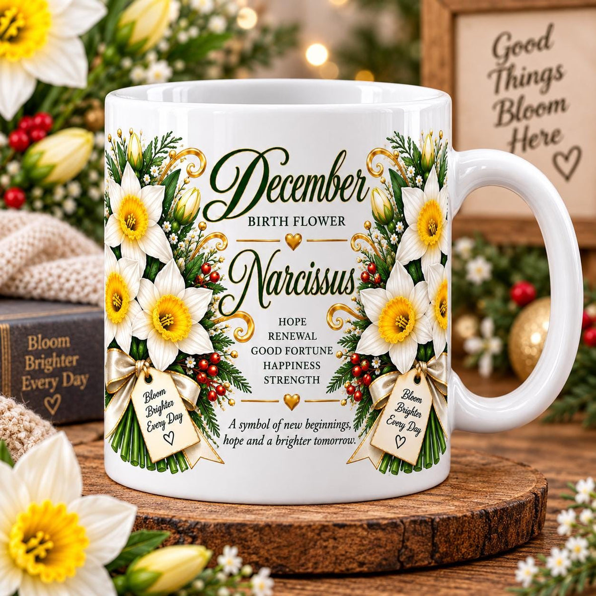 December Narcissus Birth Flower Mug | Daffodil Bouquet, Birth Month Meaning