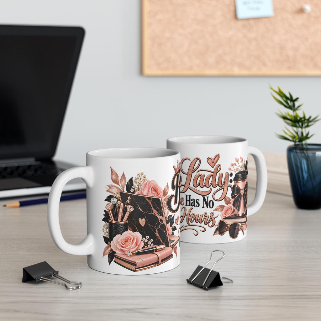 Boss Lady Office Hustle Mug, Floral Makeup Design
