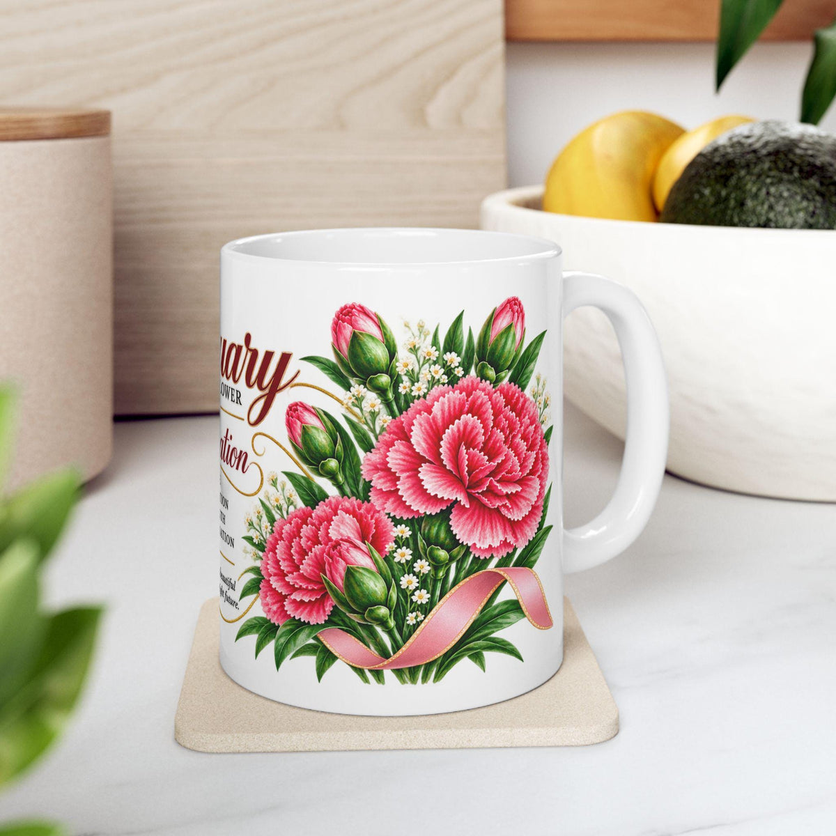 January Birth Flower Carnation Mug | Floral Birth Month Coffee Cup