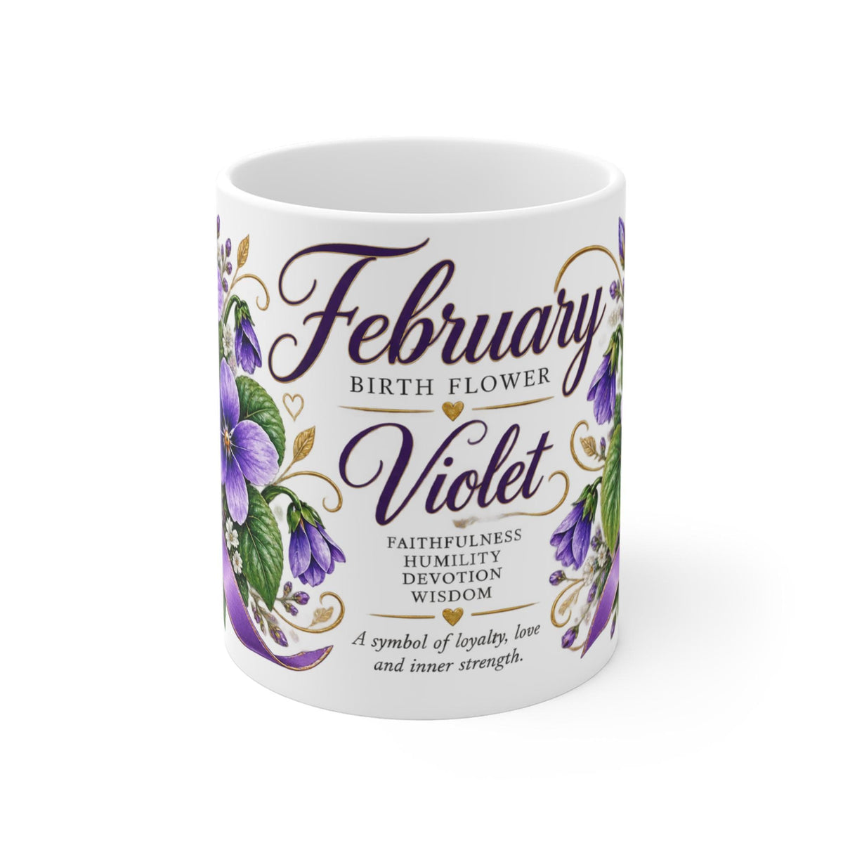 February Violet Birth Flower Mug | Hand-illustrated Floral Ceramic (11oz)