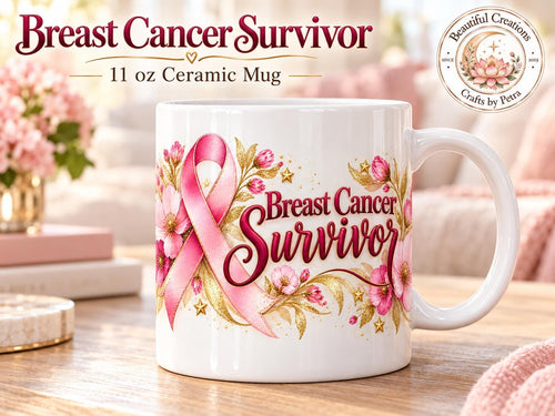 Breast Cancer Survivor Mug | Pink Ribbon Floral Coffee Cup