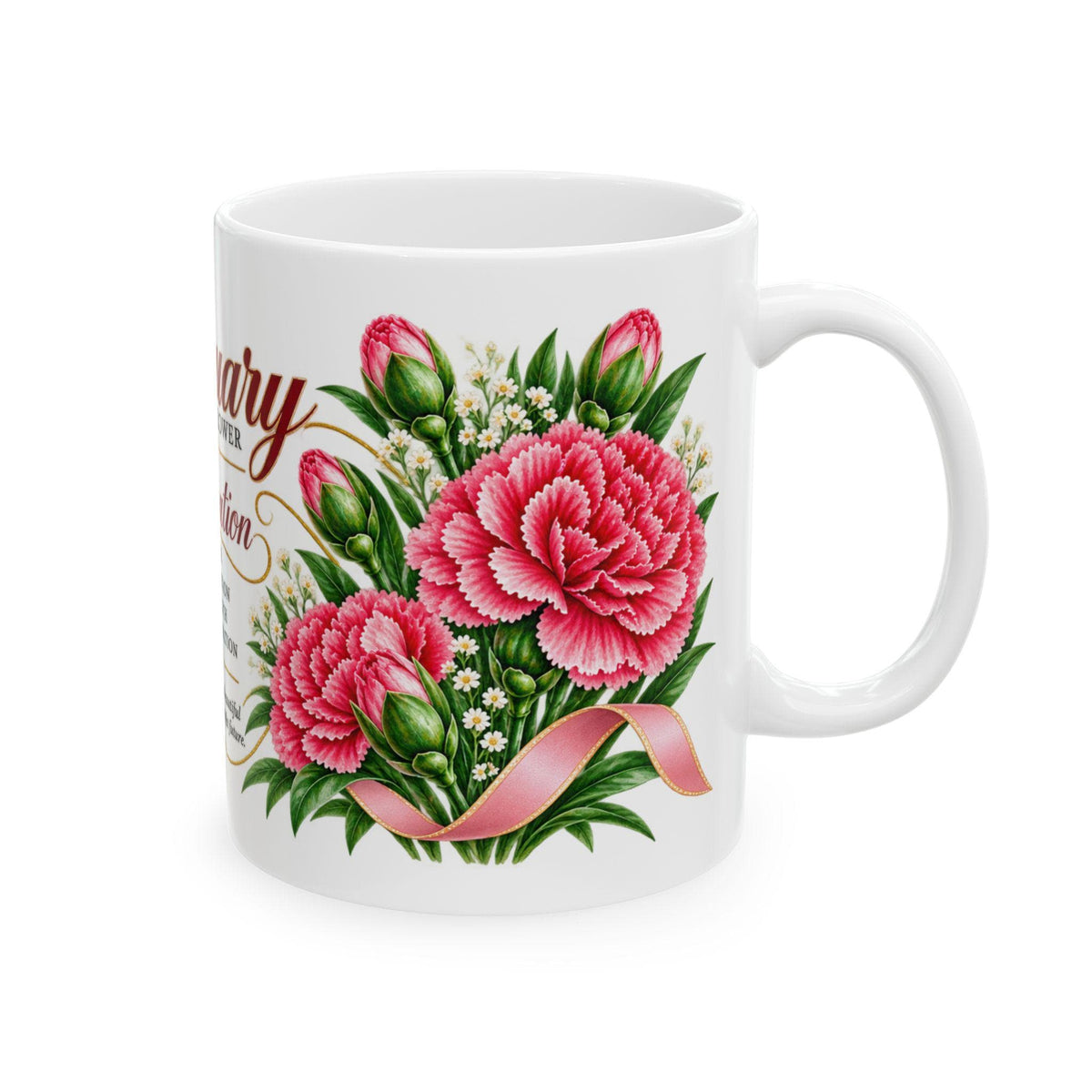 January Birth Flower Carnation Mug | Floral Birth Month Coffee Cup