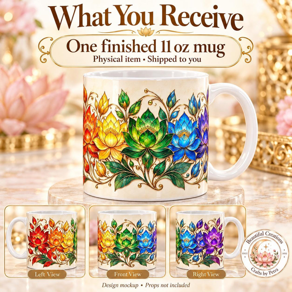 Rainbow Lotus Floral Mug | Colorful Lotus Flower Design