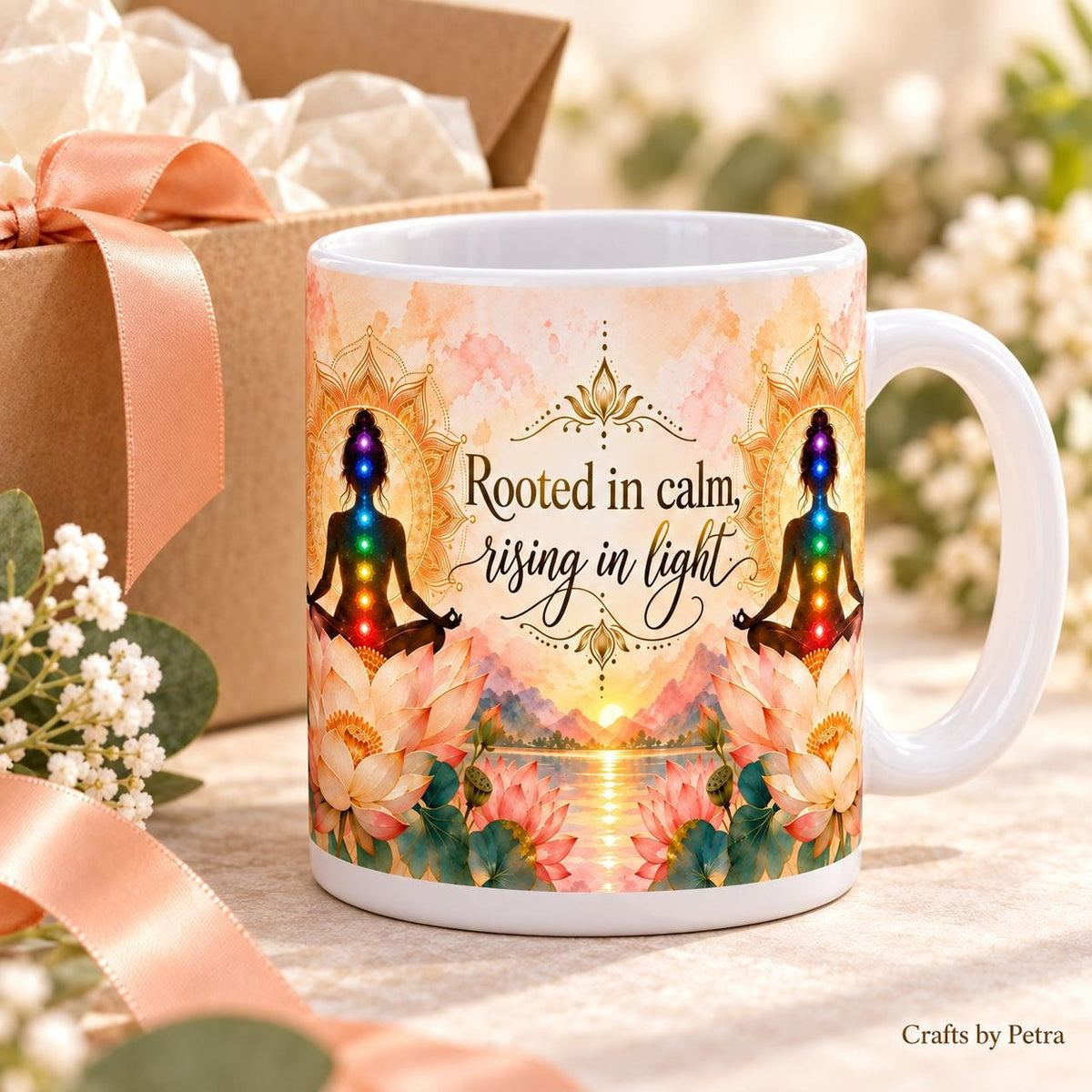 Chakra Yoga Lotus Mug | Rooted in Calm Rising in Light