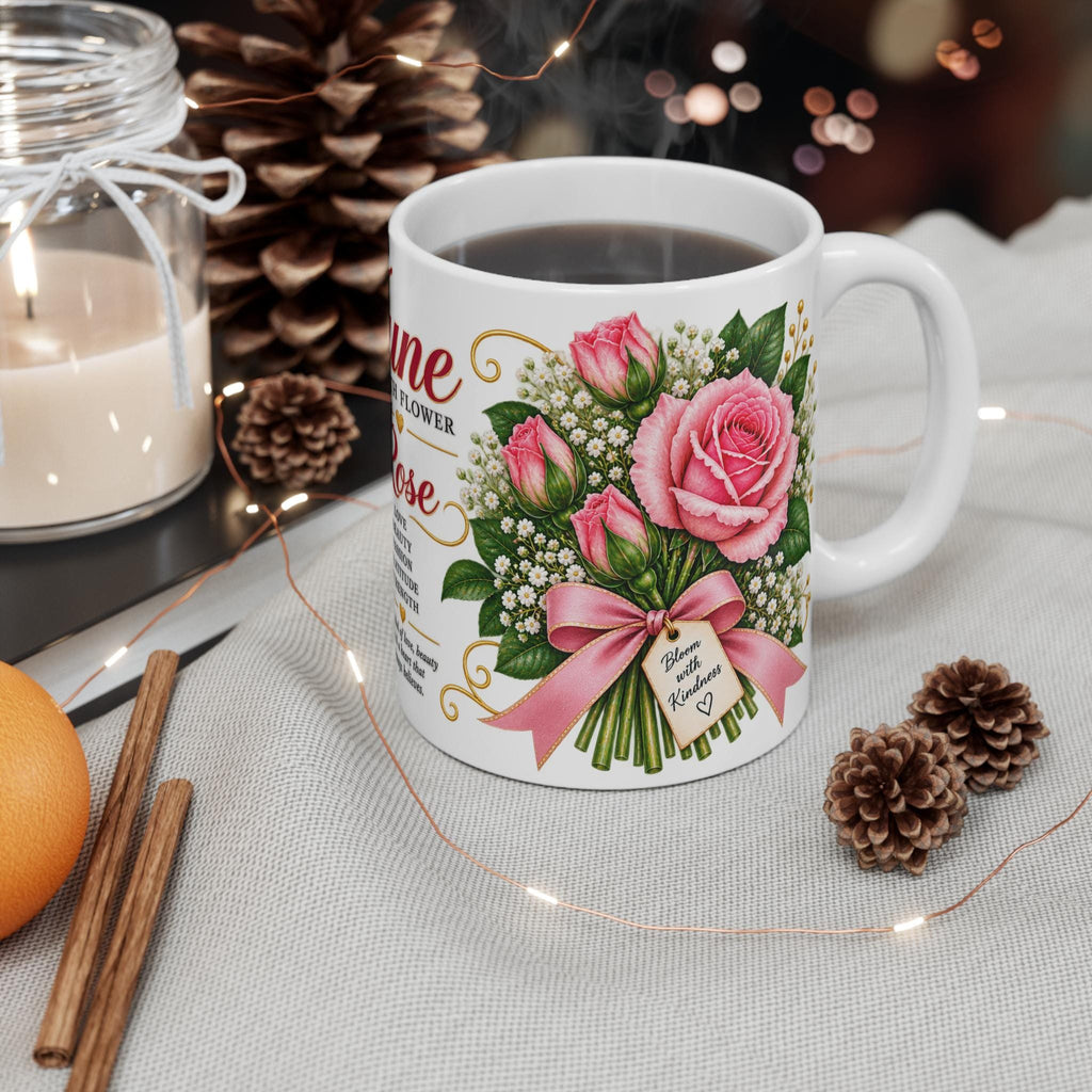 June Birth Flower Rose Mug | Pink Roses Bouquet, Birth Month Meaning