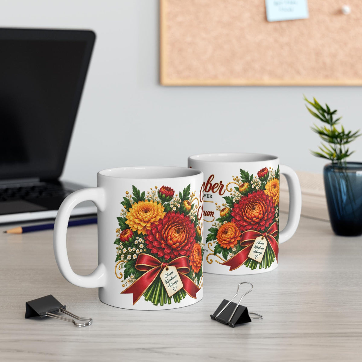 November Chrysanthemum Mug | November Birth Flower, Loyalty Joy Longevity