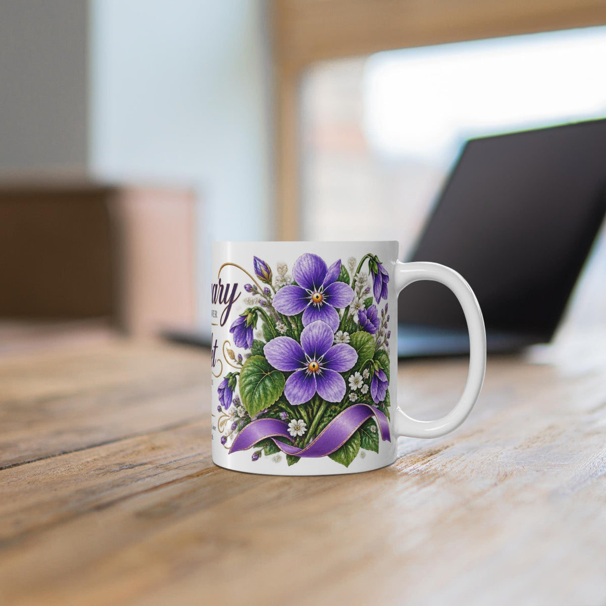 February Violet Birth Flower Mug | Hand-illustrated Floral Ceramic (11oz)