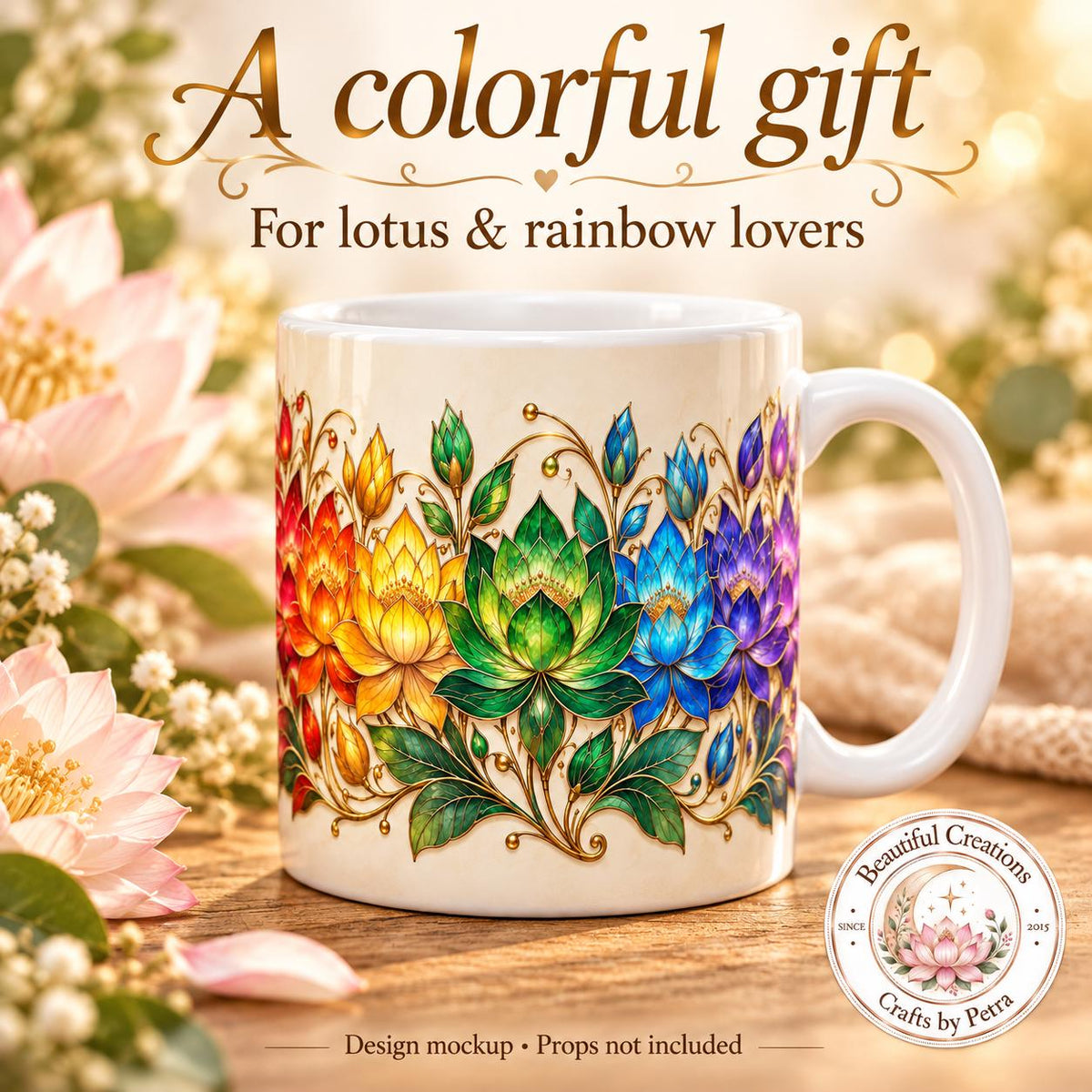 Rainbow Lotus Floral Mug | Colorful Lotus Flower Design