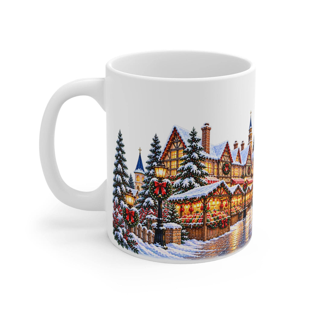 Cozy Snowy Christmas Village Mug | Holiday Winter Scene Coffee Cup