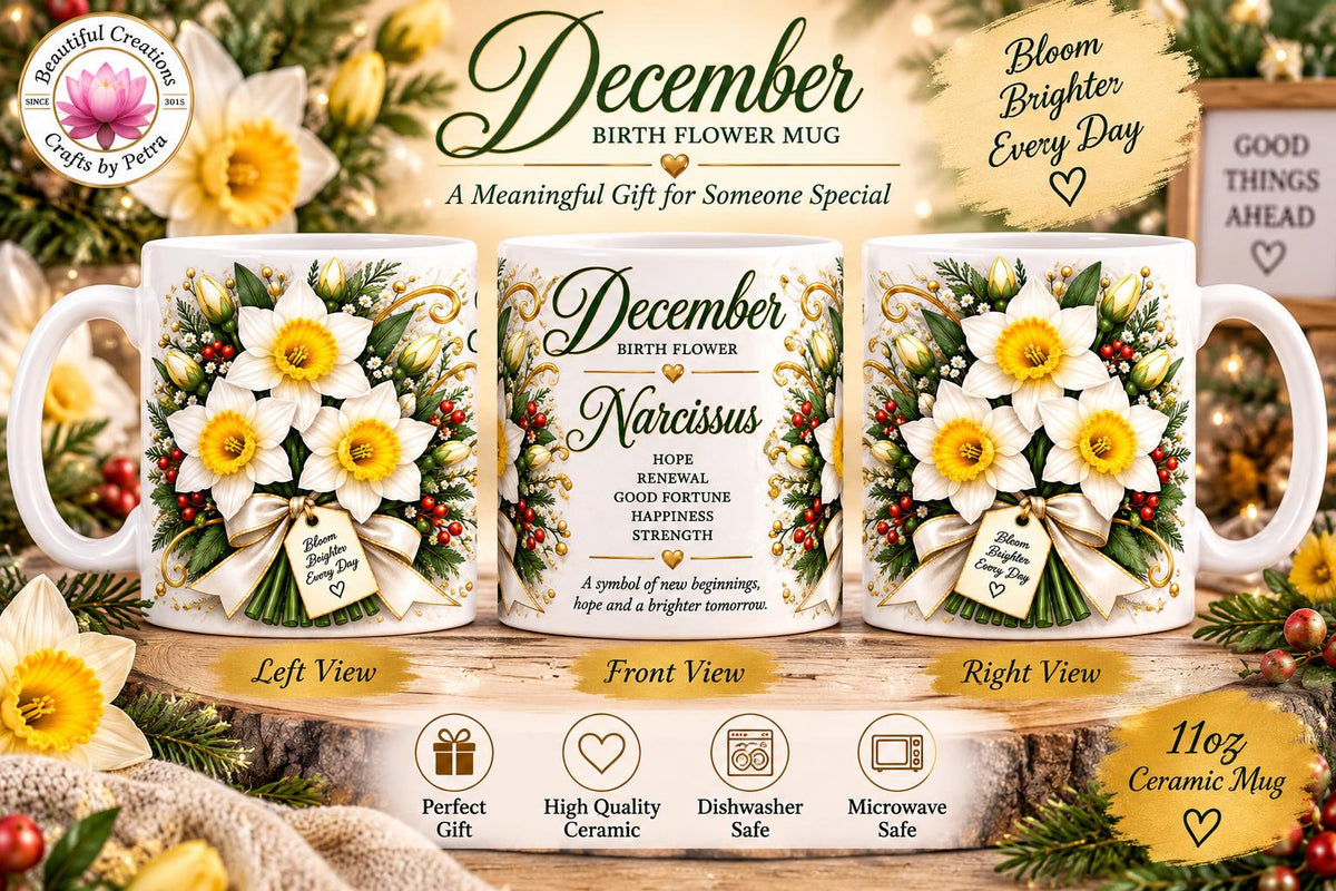 December Narcissus Birth Flower Mug | Daffodil Bouquet, Birth Month Meaning