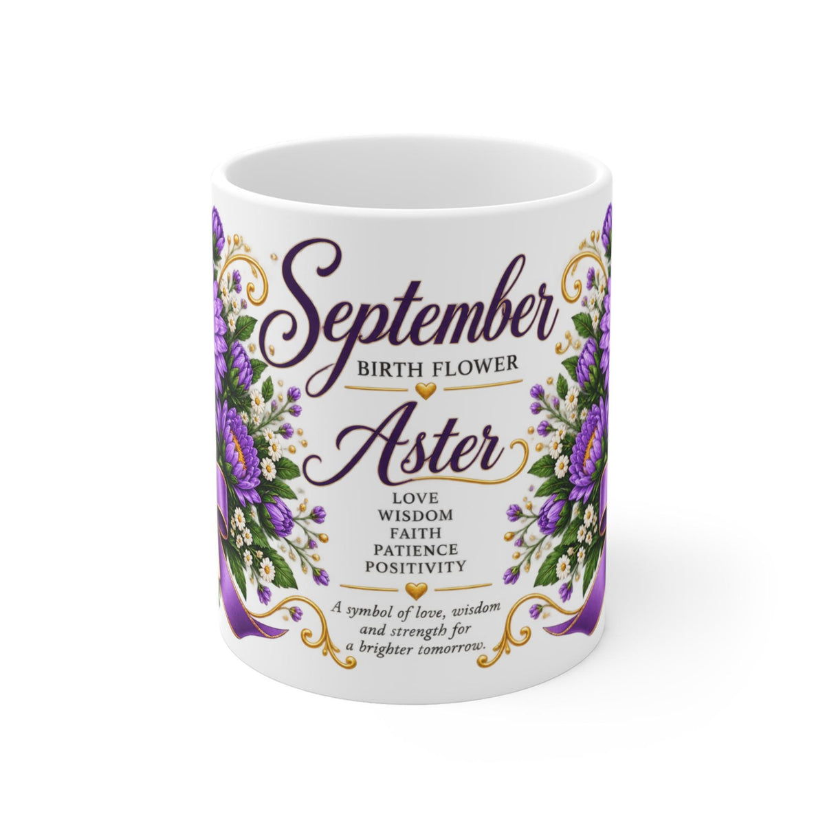 September Aster Mug | Birth Flower Bouquet, Purple Floral Coffee Cup
