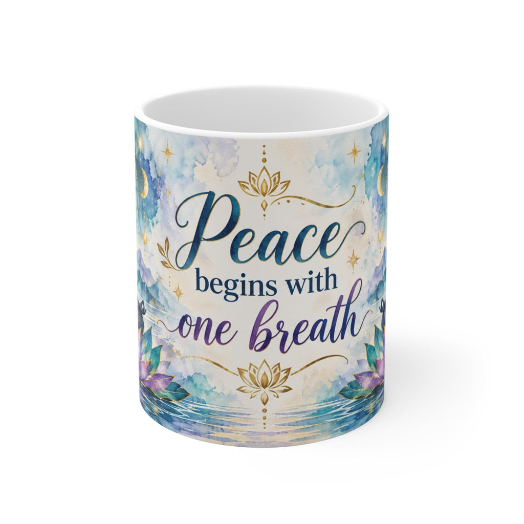 Peace begins with one breath Mug | Chakra meditation lotus design