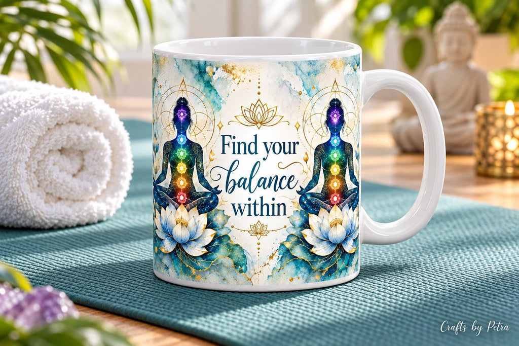 Find Your Balance Within Mug, Meditation Chakra Lotus Design