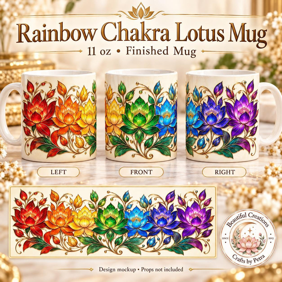 Rainbow Lotus Floral Mug | Colorful Lotus Flower Design