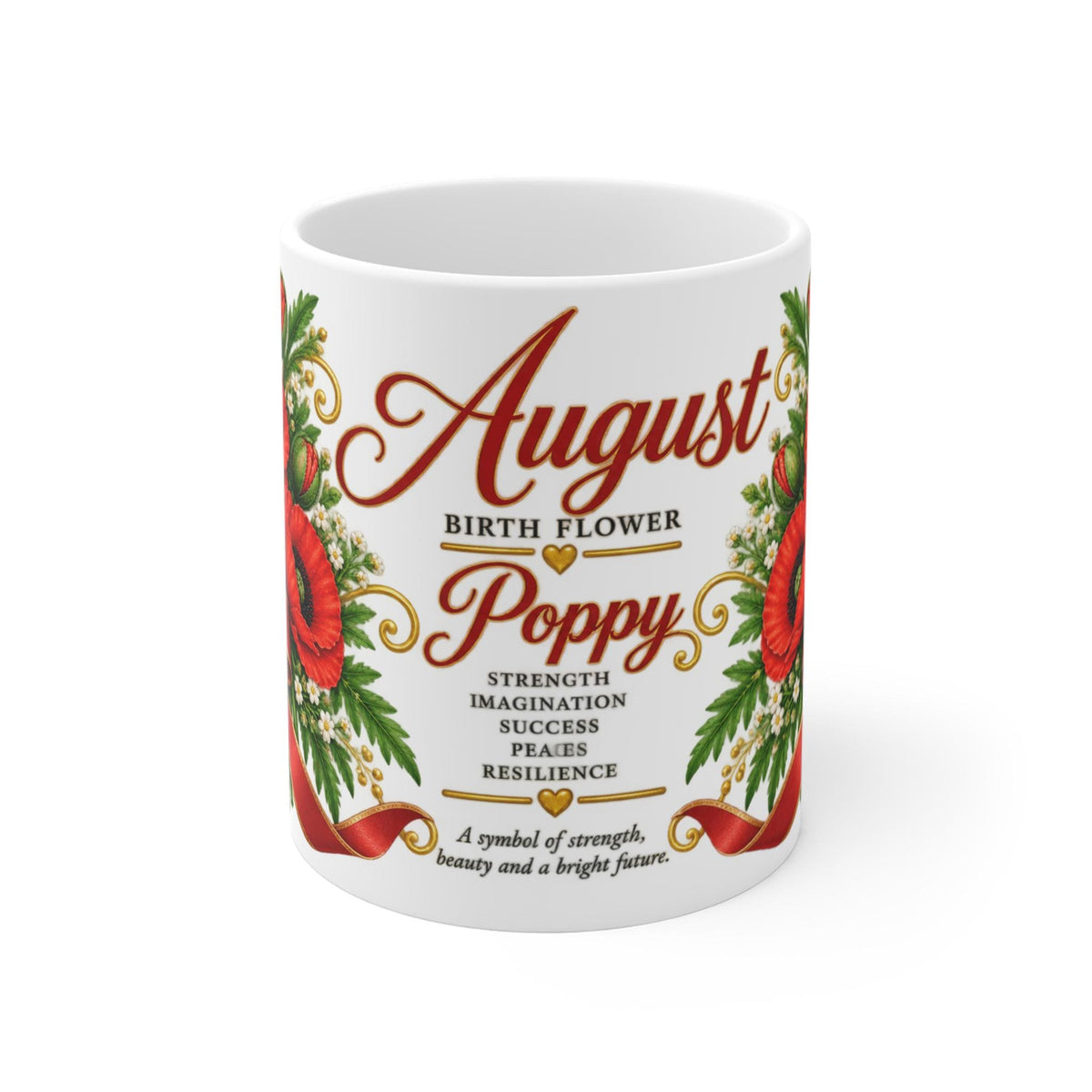 August Poppy Birth Flower Mug | 11oz Ceramic Coffee Cup with Bouquet Art