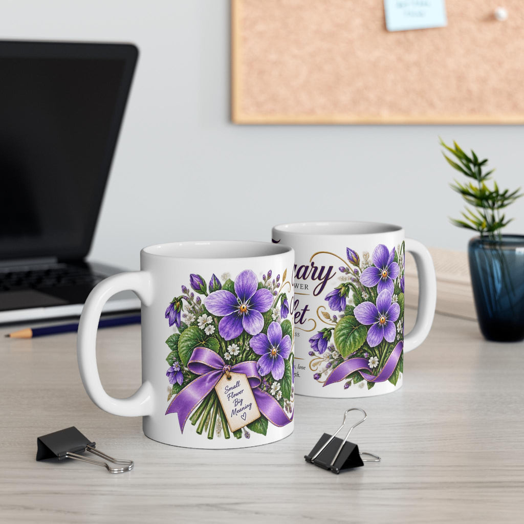 February Violet Birth Flower Mug | Hand-illustrated Floral Ceramic (11oz)