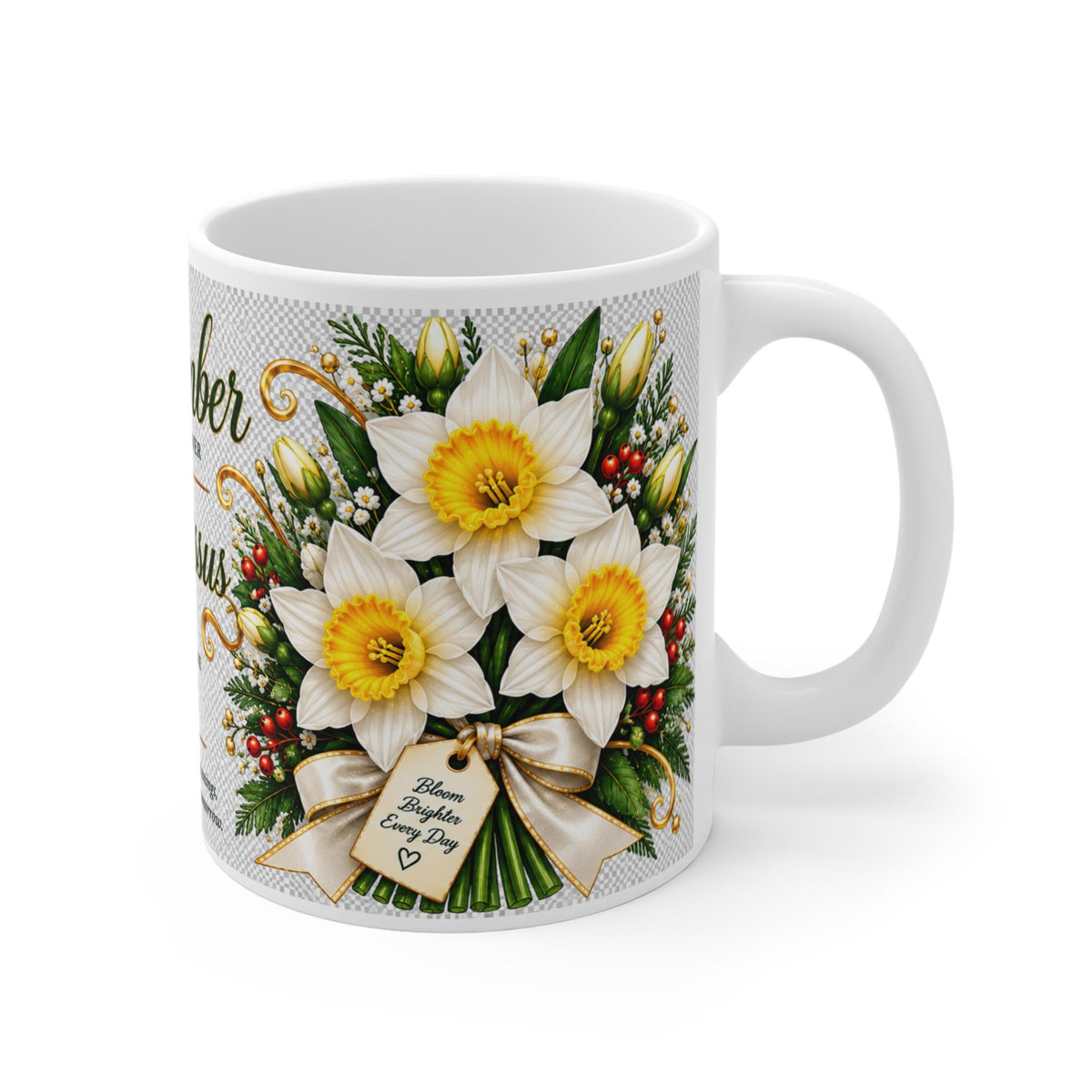 December Narcissus Birth Flower Mug | Daffodil Bouquet, Birth Month Meaning