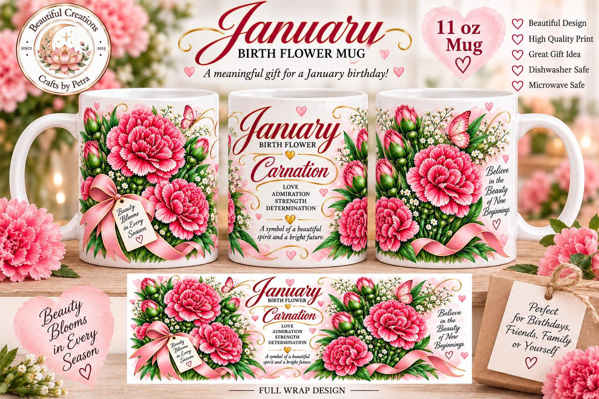 January Birth Flower Carnation Mug | Floral Birth Month Coffee Cup