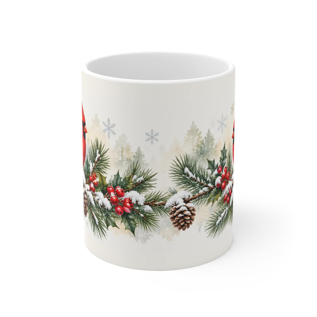 Red Cardinal on Pine Garland Mug | Winter Holiday Coffee Cup